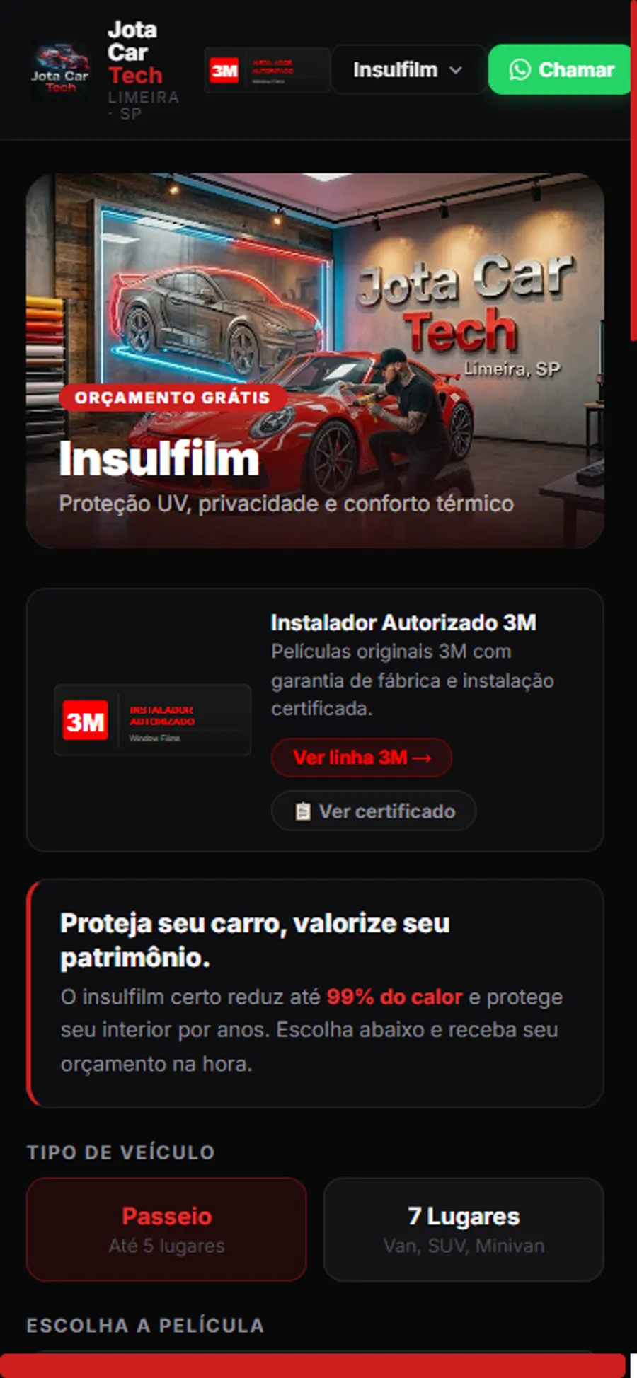 Simulador de orçamento real da Jota Car Tech
